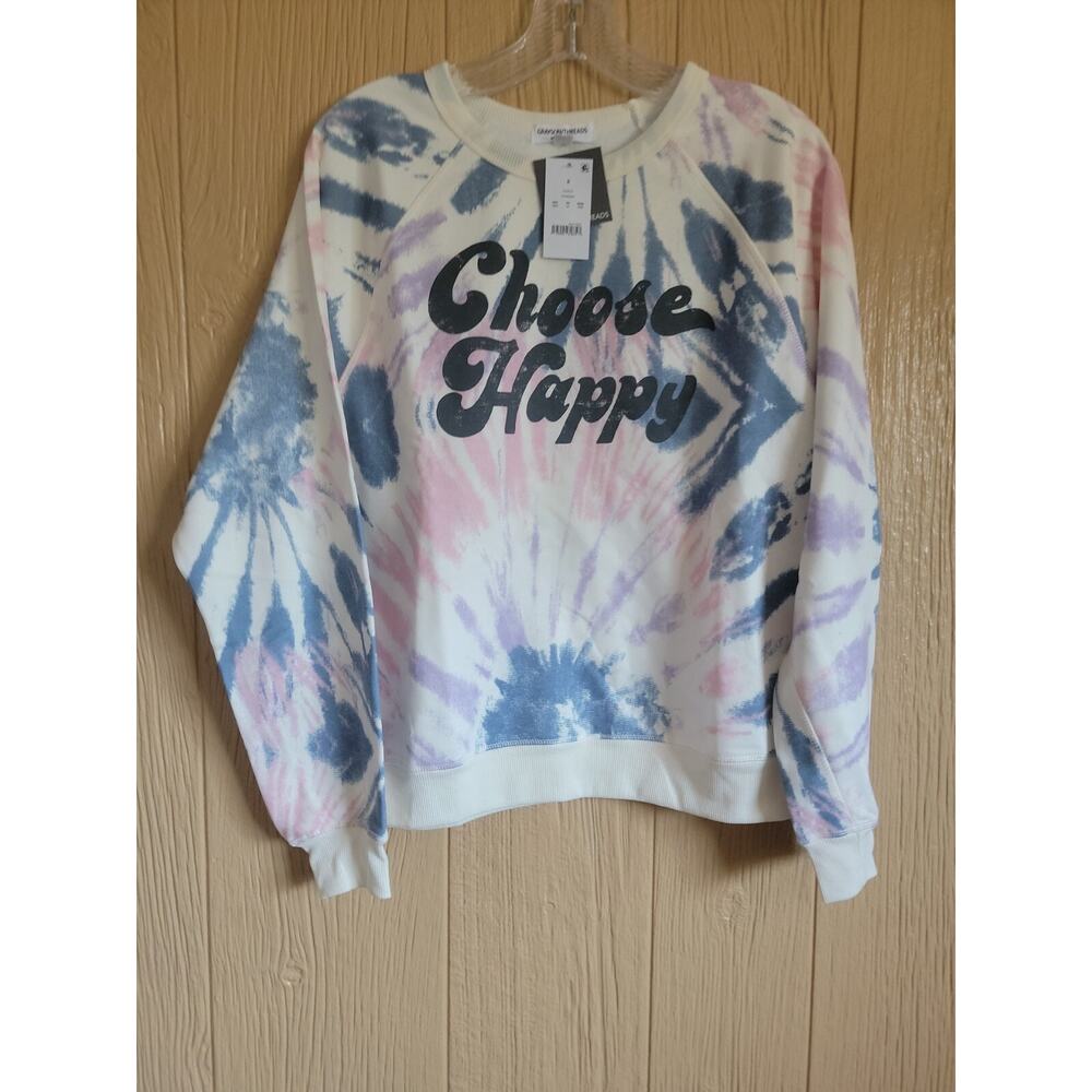 Grayson Threads Womens Choose Happy Long Sleeve Sweatshirt sz Small Multicolor